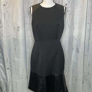 Magaschoni NY Fit & Flare Dress Faux Leather Little Black Dress LBD Sz 10